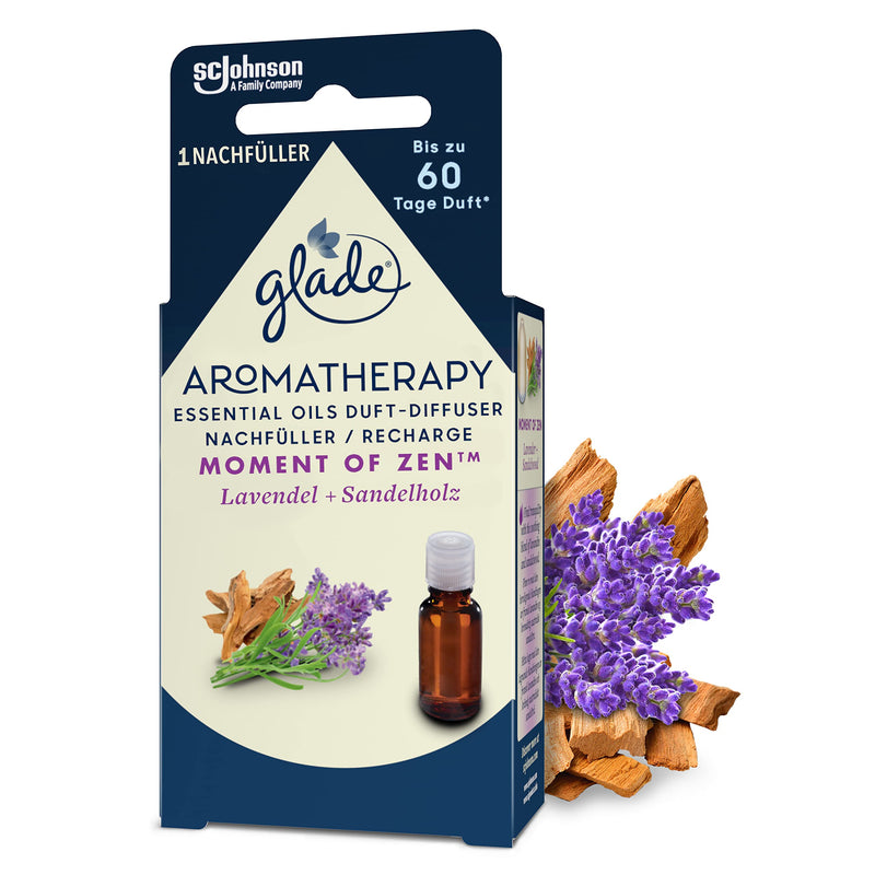 [Australia] - Glade Aromatherapy Essential Oils Fragrance Diffuser Refill, Moment of Zen, Lavender + Sandalwood Aroma Diffuser, 17.4ml 