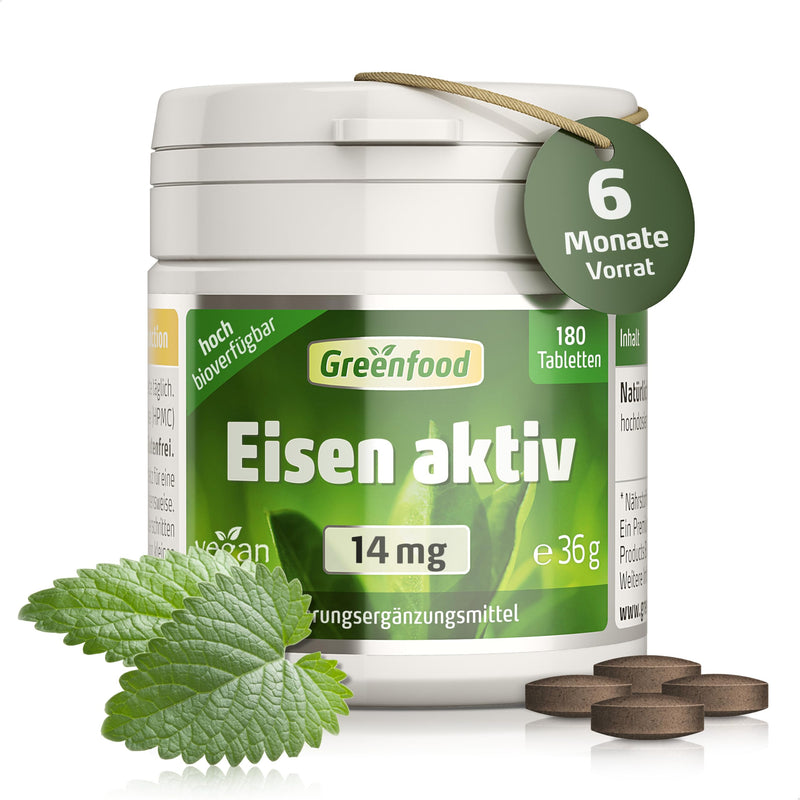 [Australia] - High-dose iron tablets - iron 14 mg (180 vegan tablets) - iron vitamin C for better absorption - against tiredness and exhaustion - chelate complex (iron bisglycinate) - Greenfood 1 piece (pack of 180) 