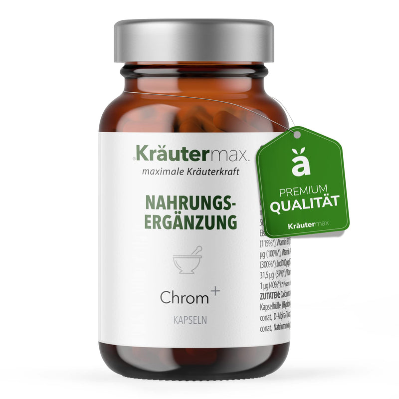 [Australia] - NEW! High-dose chromium capsules | Chromium tablets with zinc, selenium and manganese according to Kräutermax original recipe | Vegan - for maintaining normal blood sugar levels | 1 x 60 pieces 