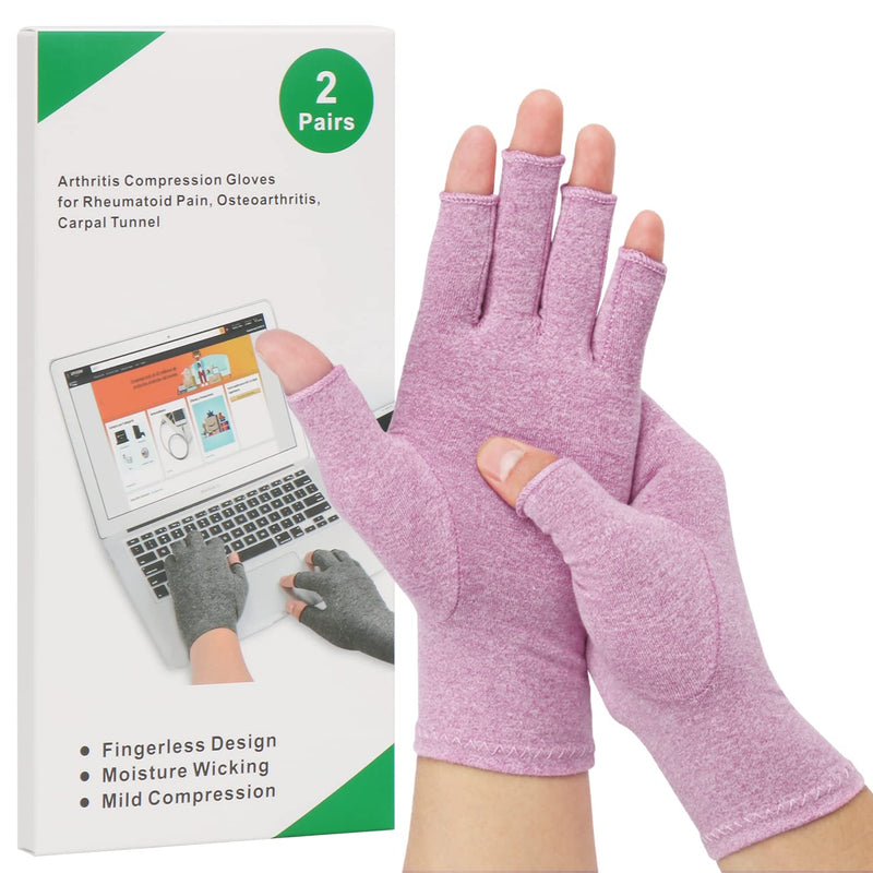 [Australia] - 2 Pairs Arthritis Compression Gloves for Rheumatoid Osteoarthritis Relief, Relieve Muscle Tension, Fingerless, Breathable & Moisture Regulating, Women and Men (Purple, M) Purple 