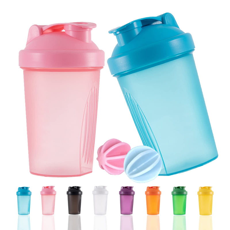 [Australia] - OOTD Protein Shaker Bottle 400 ml Leak-proof, BPA Free, Protein Shaker for Supplement Shakes with Sieve & Scale, Fitness Mixer for Creamy Whey Protein Powder Shakes, (Blue+Pink(2PCS) 400ML Blue+pink 