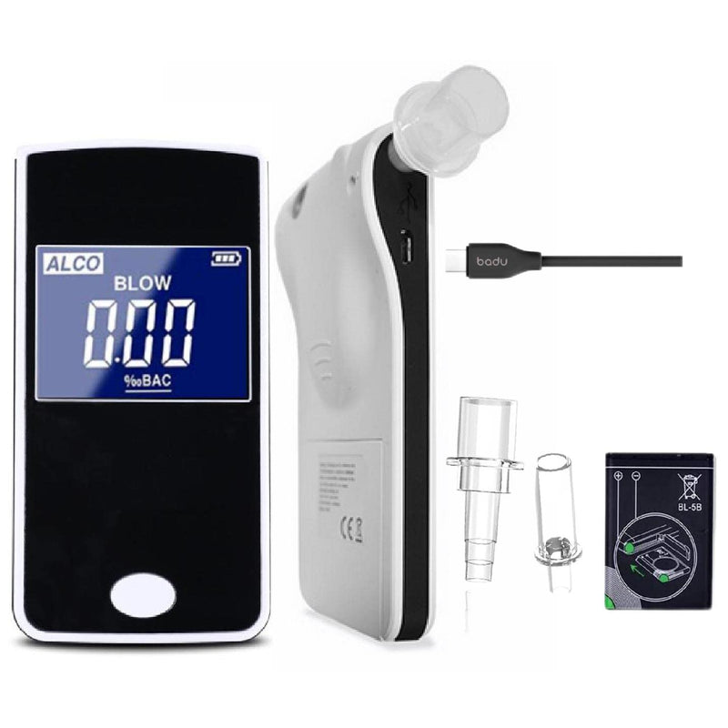 [Australia] - iBACheck breathalyzer with 2.2 inch display. Alcohol test breathalyzer with battery. Real time clock with low standby power. Fit 2 Different Mouthpieces & 10 Reminders White 303LC 