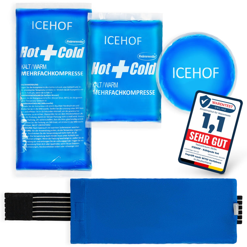 [Australia] - ICEHOF cooling pads (3x) with fleece cover - including Velcro strap - cuddly soft, long cooling time, cooling pack gel cold pack cooling gel cooling compress cooling pad cooling compresses cooling bag ice pack cold compress blue 