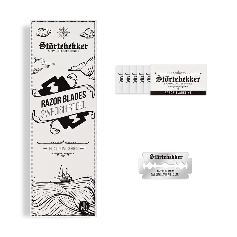[Australia] - Störtebekker® Premium - 100 sharp razor blades for safety razors and straight razors - made of Swedish stainless steel - suitable for sensitive skin - including high-quality packaging 