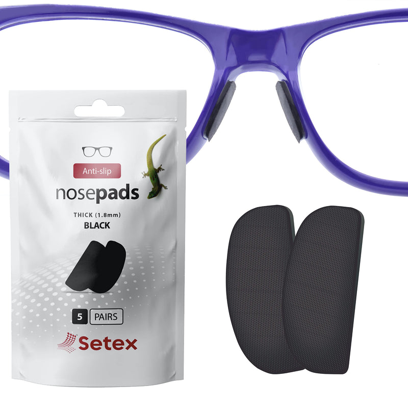 [Australia] - Setex Gecko Grip 1.8mm Non-Slip Nose Pads for Glasses, 5 Black Pairs, Micro-Textured Fibers 5 Pairs Black 