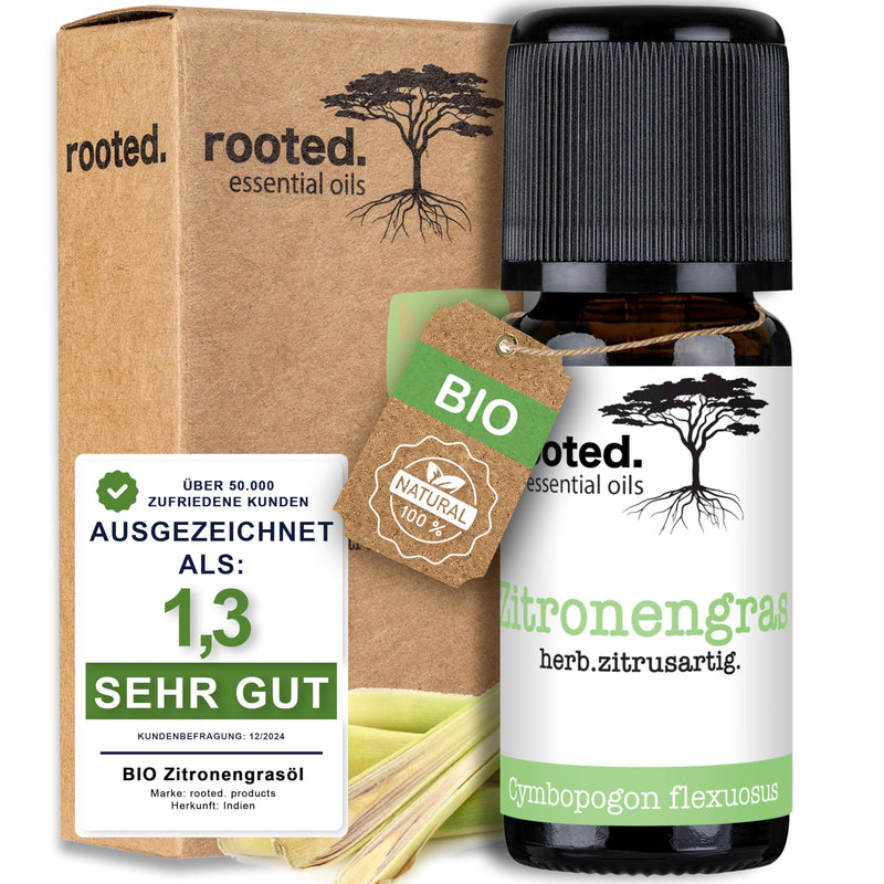 [Australia] - rooted.® ORGANIC Lemongrass Oil 10ml [100% NATURALLY PURE] - Real Lemongrass - Essential Oil for Aromatherapy, Fragrance Lamp, Diffusers, Room Fragrance, Scented Candles and Soaps Lemongrass Oil (10ml) 