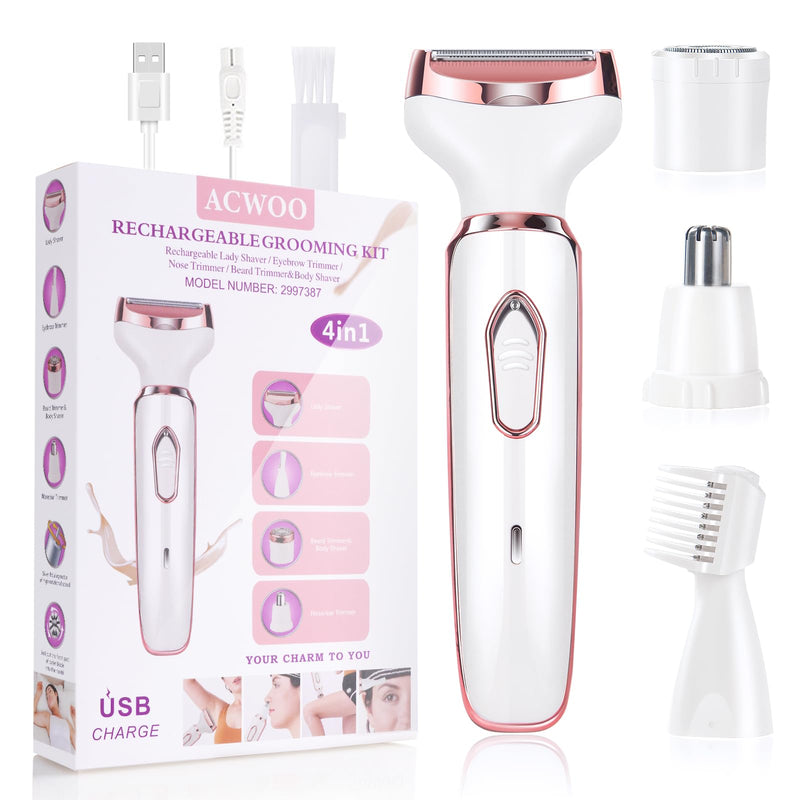 [Australia] - ACWOO Electric Shaver for Women, 4-in-1 Electric Women's Shaver, Painless Intimate Razor for Women, Hair Trimmer for Face Nose Armpits Intimate Area Bikini Zone, USB Charging C-pink 