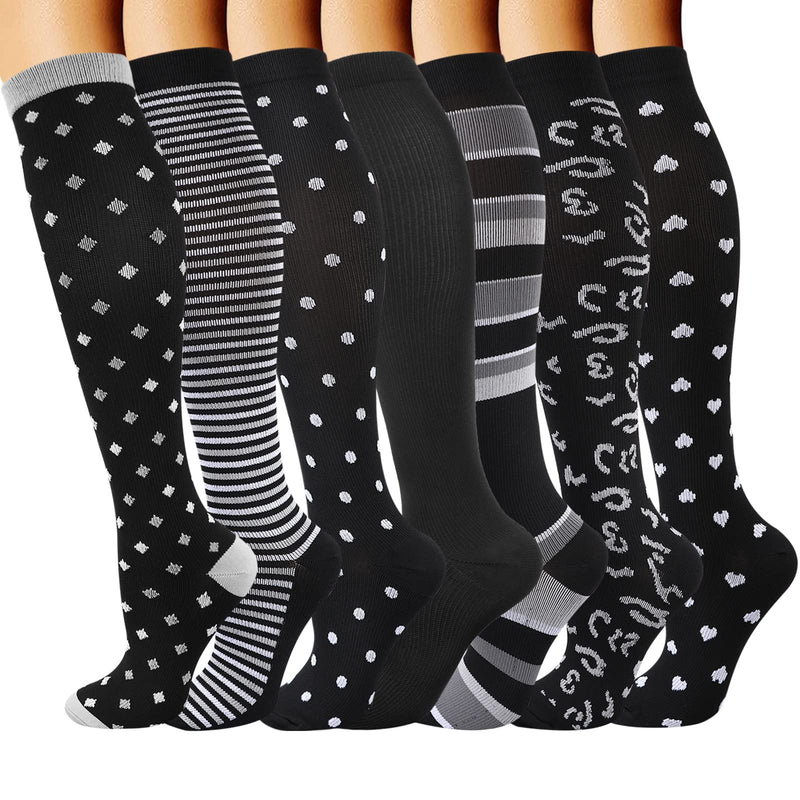[Australia] - DRESHOW Compression Socks for Men and Women, Compression Socks for Sports, Running, Air Travel, Cycling Assorted - 7 Pairs E S-M 