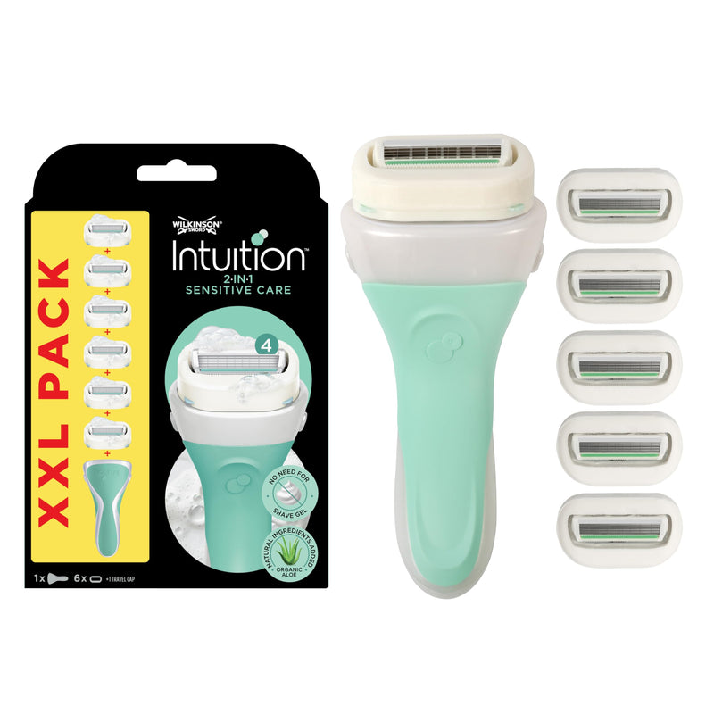 [Australia] - Wilkinson Sword - Intuition Sensitive Care Razor for Women, Razor Handle + 6 Razor Blades, No Shaving Gel Required 