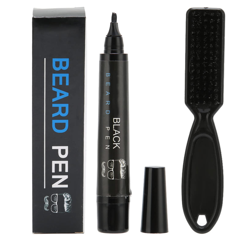 [Australia] - Mustache Pen Waterproof Durable 4 Tips Beard Pen Filling Kit for Mustache Filling (Black) 