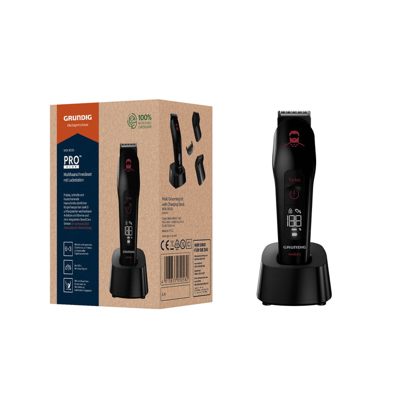 [Australia] - GRUNDIG MGK 9030 ProClub multi-hair cutting set, BeardCare sensor, wet & dry use, with Li-Ion battery technology, cutting set with titanium coating, matt black/red 