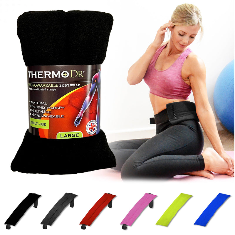 [Australia] - Body Wrap - Premium 100% Natural Pain Relief - Durable and Durable Multi-Purpose Heated Wrap - Ergonomic Heat Pad Microwave with Wheat Grains - Heat Pad Neck Lavender Black with Straps 
