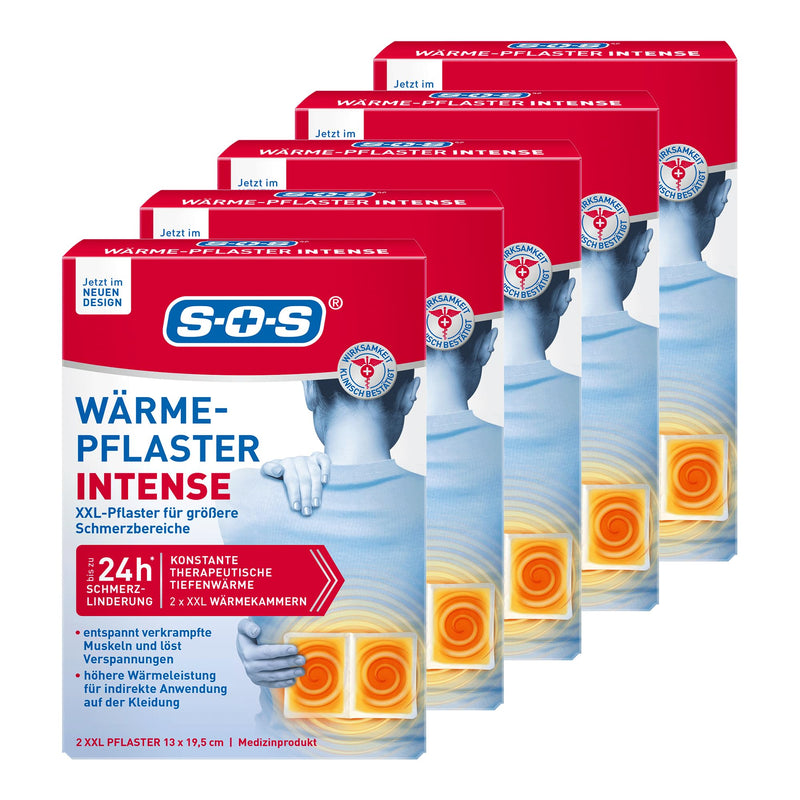 [Australia] - SOS heat patch INTENSE | extra strong XXL heat plasters | relieves cramped muscles and back tension Back pain 5x2 heat pads 13x19.5 cm (pack of 5) 