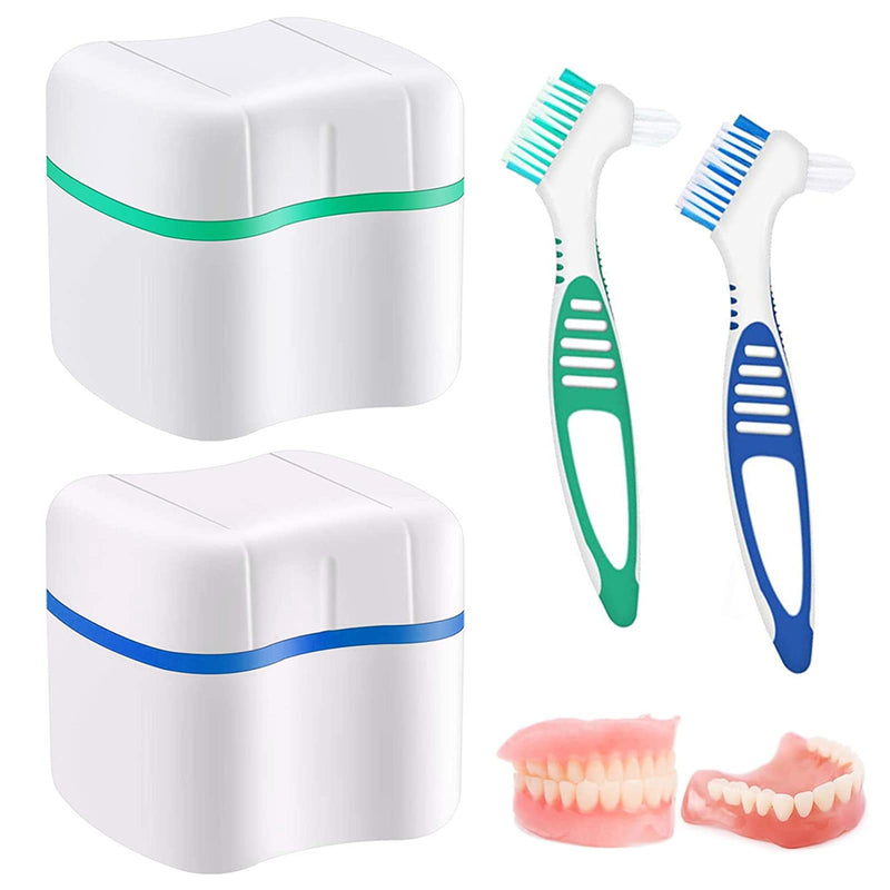 [Australia] - Guador 2 pieces denture case 2 dentures cleaner brushes dentures bathing box dentures box dentures cleaner brush dentures toothbrush dentures cup box bathing dentures container with basket white 