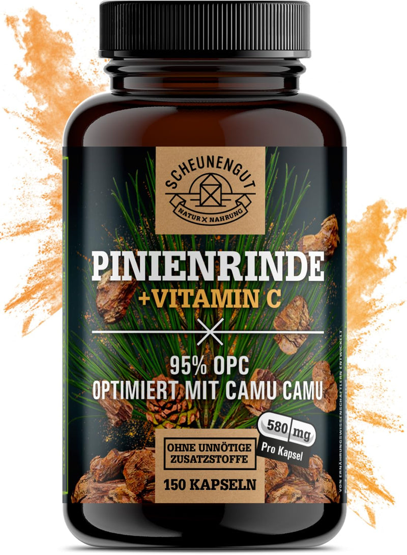 [Australia] - Pine bark extract -475mg OPC per capsule- IMPORTANT: 25:1 extract (=14500mg French maritime pine per dose) +Vitamin C I 150 capsules with 95% OPC I Laboratory tested -DE- SCHEUNENGUT® 