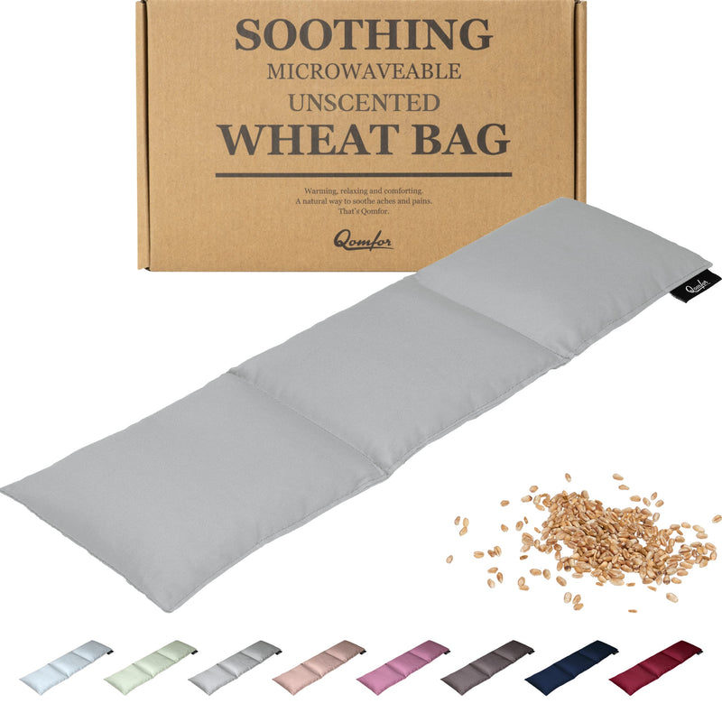 [Australia] - Grain pillow - heat pillow microwave made of cotton 46 x 12 cm - wheat filled - soft spelled pillow for pain relief back, neck and shoulder - great gift - light gray 