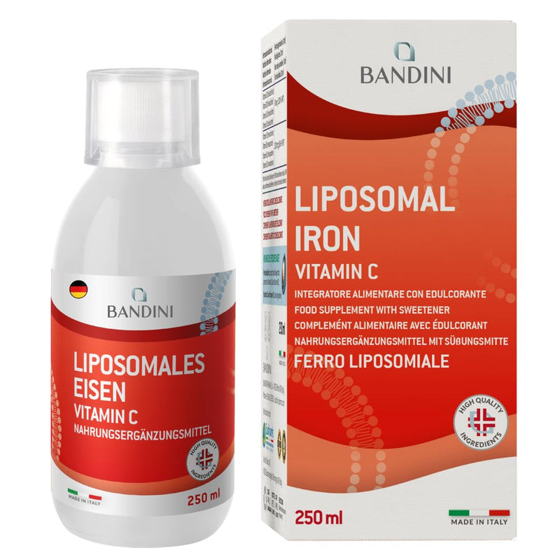[Australia] - Bandini® Liposomal Iron + Vitamin C | 250ml liquid format, 10ml daily dose for 25 days | 20mg iron + 100mg Vit C per daily dose | Highly dosed, laboratory tested, vegan, without additives | With measuring cap 