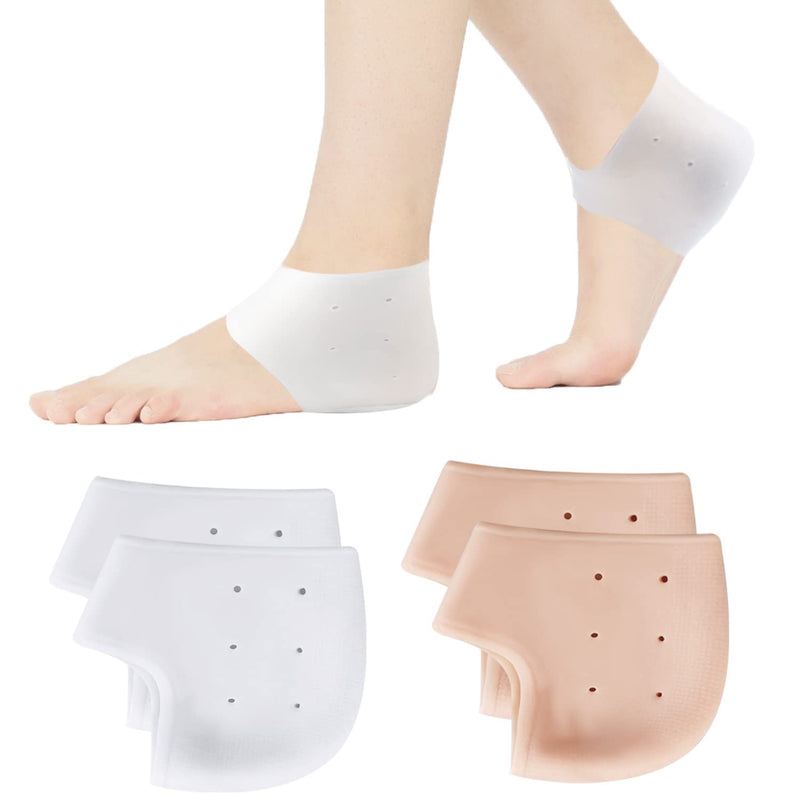 [Australia] - Pack of 4 silicone heel pads, breathable heel spur insoles, heel protection for shoes, heel cushion to relieve heel pain, dry cracked white, flesh coloured 