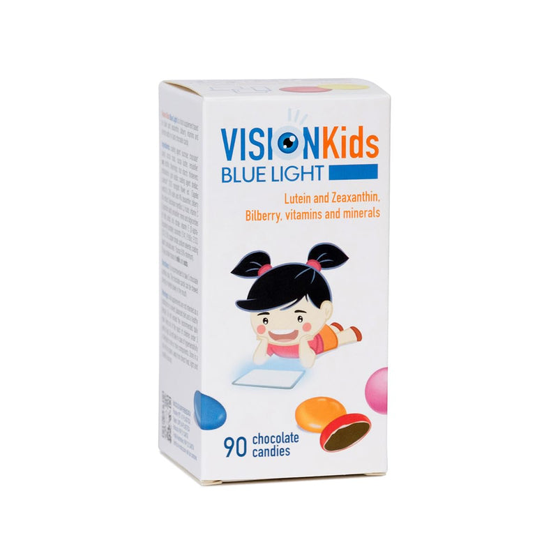[Australia] - VISION Kids BLUE LIGHT - Protection against blue light from tablets, PCs and smartphones - Zinc, vitamins C and E - Lutein and zeaxanthin - For children - 90 chocolate flavored candies 