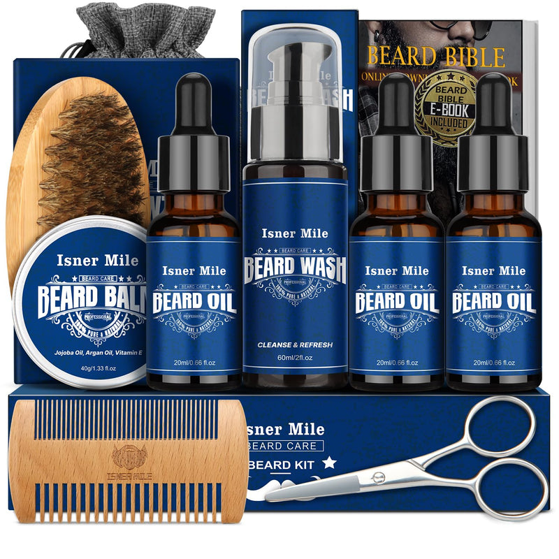 [Australia] - Beard care set for men - beard growth kit with beard oil, beard brush, beard balm, beard comb, beard wash, beard scissors, gifts for men dad argan oil 