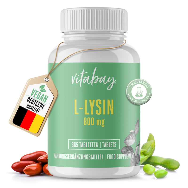 [Australia] - Vitabay Lysine High Dose 800 mg - 365 L-Lysine Tablets Vegan & Laboratory Tested - Essential Amino Acid Lysine Capsules - No Unwanted Additives 365 Pieces (Pack of 1) 