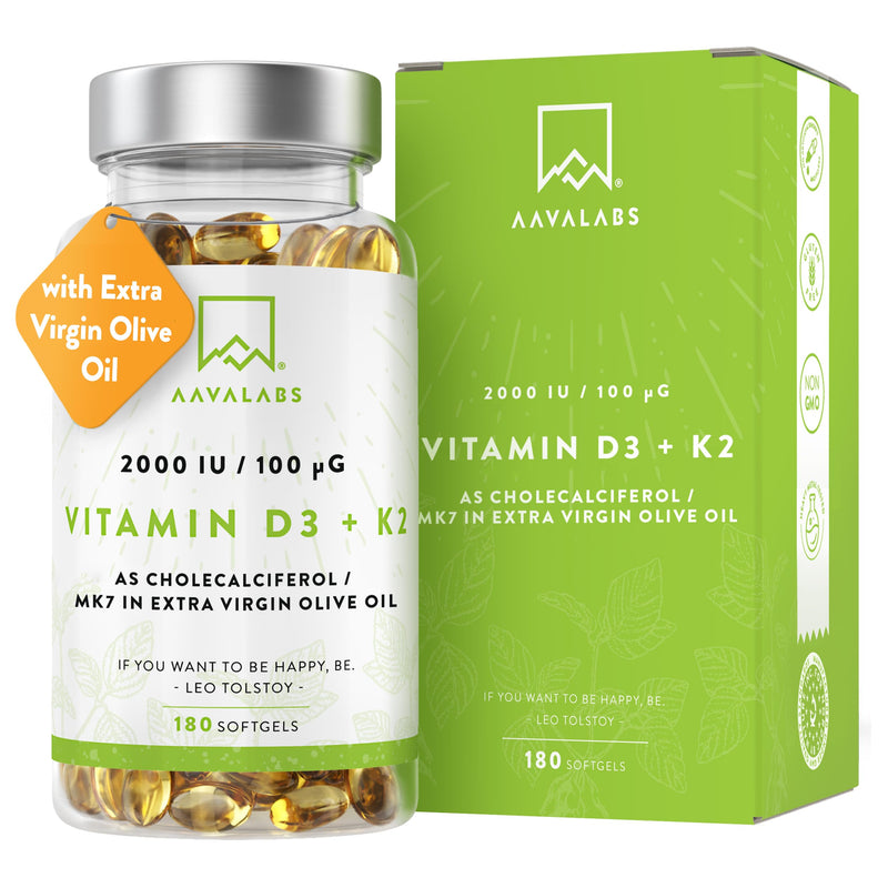 [Australia] - Vitamin D3 K2 high dosage with virgin olive oil - Vitamin D high dosage 2000 IU + Vitamin K2 MK7 100μg - sunshine vitamins Vitamin D K2 GMO, gluten and lactose free 180 Vitamin D3 K2 capsules high dosage 