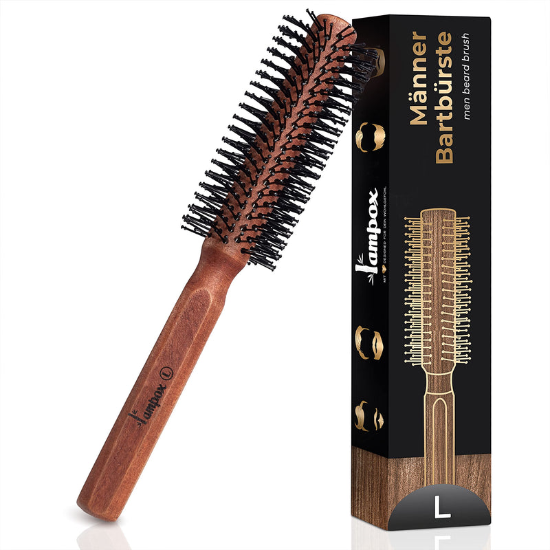 [Australia] - lampox men's round brush, beard brush, beard comb, round hairbrush for medium-length and long hair (L) L 