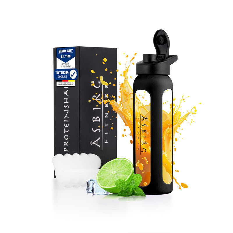 [Australia] - Asbirg Fitness | Glass protein shaker | Protein Shaker | Drinking bottle | with spiral ball| BLACK 