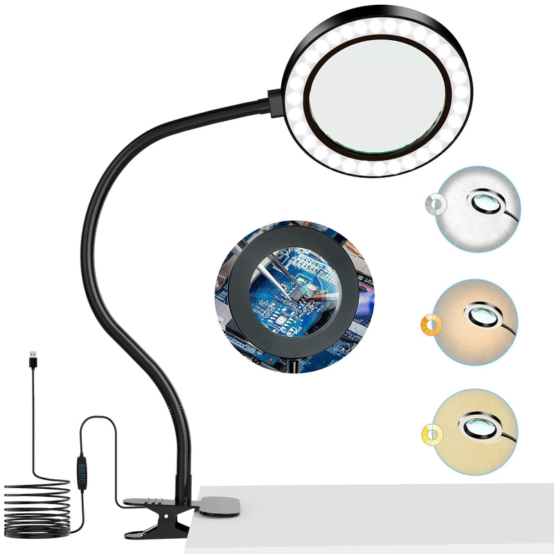 [Australia] - Nazano 8X Magnifying Glass with Light and Stand, 3 Adjustable Color Modes/10 Brightness Levels, Magnifying Lamp with Metal Clamp 