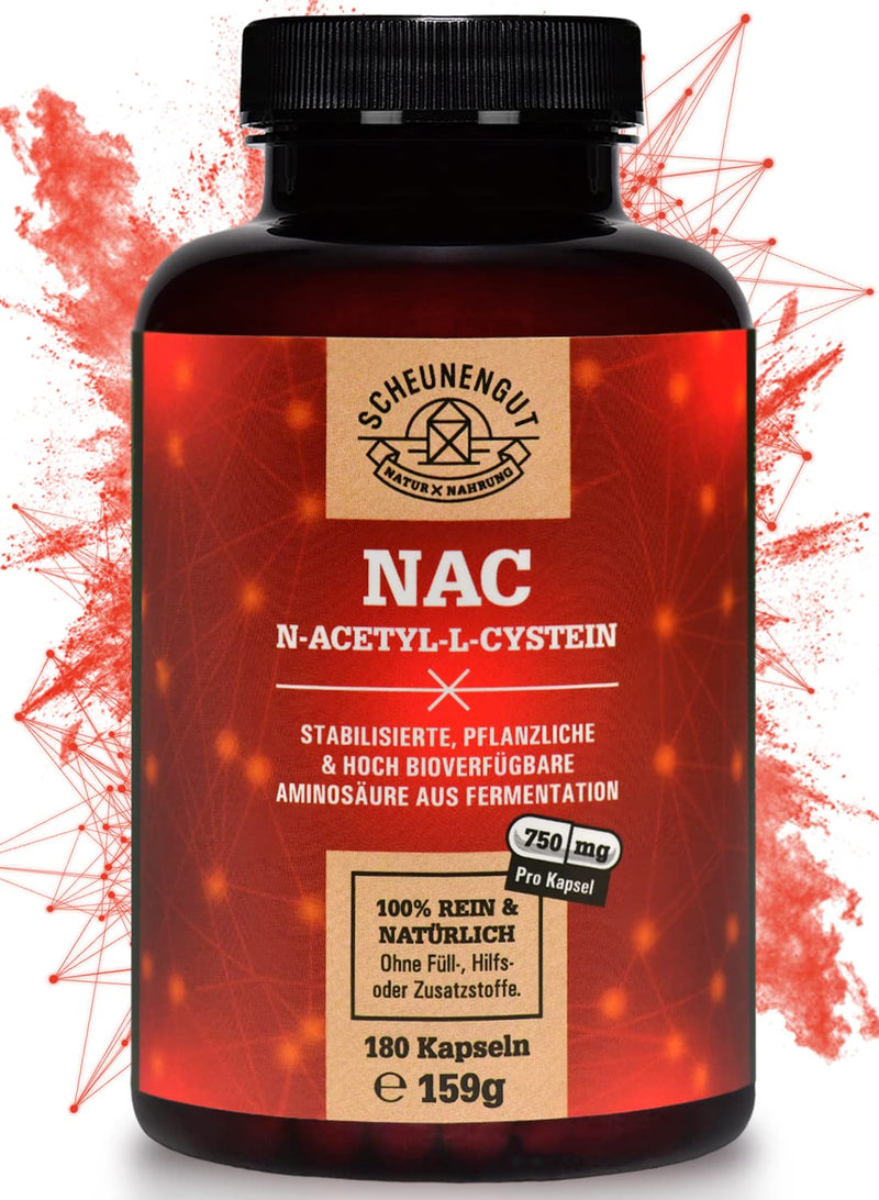 [Australia] - NAC - 180 capsules 750mg each - IMPORTANT: 100% naturally derived (no chemicals) I N-Acetyl L-Cysteine High dosage I Absolutely pure - no additives I Vegan and laboratory tested I from Germany I SCHEUNENGUT® 