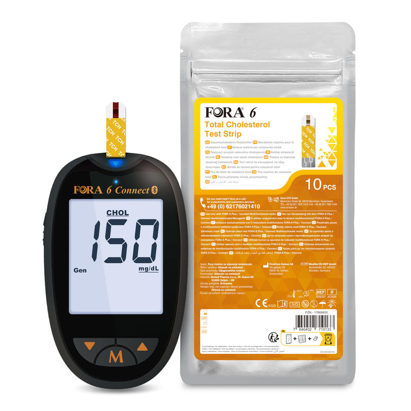 [Australia] - FORA 6 in 1 blood glucose meters Bluetooth, with 10 pcs total cholesterol test strips 