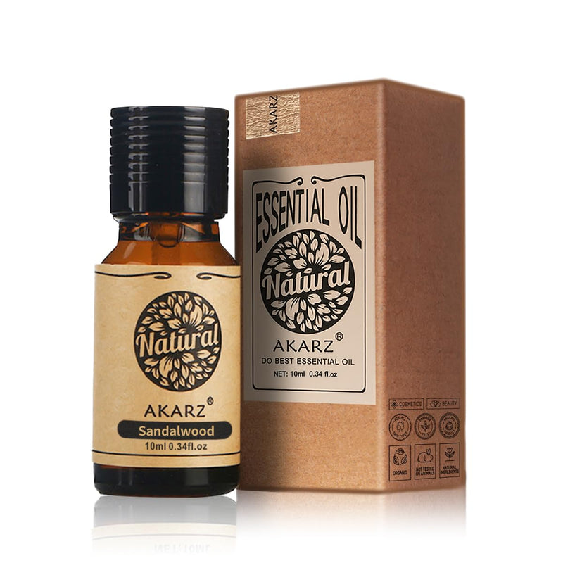 [Australia] - Sandalwood Oil AKARZ Natural Organic Pure Premium Therapeutic Sandalwood Essential Oils for Skin, Body, Hair Care, Diffuser, Candle, Soap, Making, DIY, Massage Aroma 10ml 