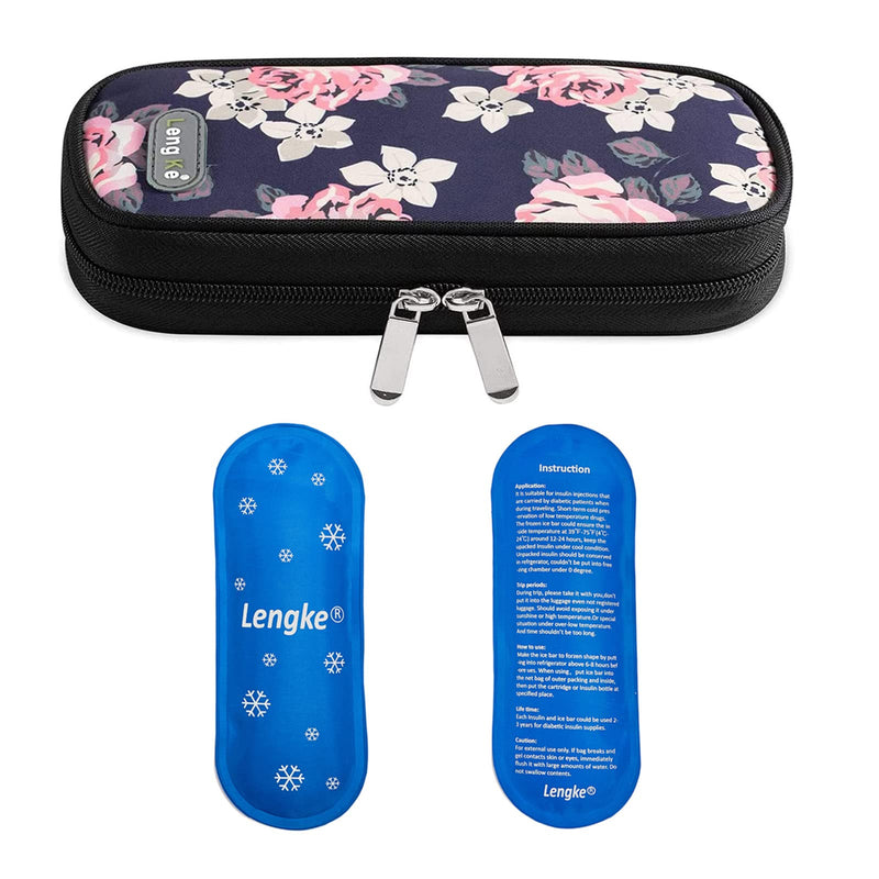 [Australia] - Insulin Travel Cooler Bag for Diabetic Organizer with 2 Ice Packs Medical Cooler Bag for Insulin Pen and Insulin Medicine (Red Flowers) Red Flowers 