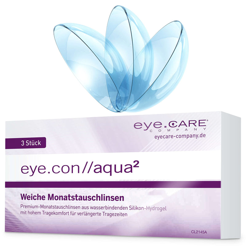 [Australia] - Eye.Con Aqua soft monthly lenses - with UV protection - box of 3 silicone hydrogel contact lenses with strength for sensitive eyes. Contact lenses with 55% water content BC 8.4mm, DIA 14.2mm, -2.50D -2.5 diopters 8.4 millimeters 14.20 millimeters 3.0 
