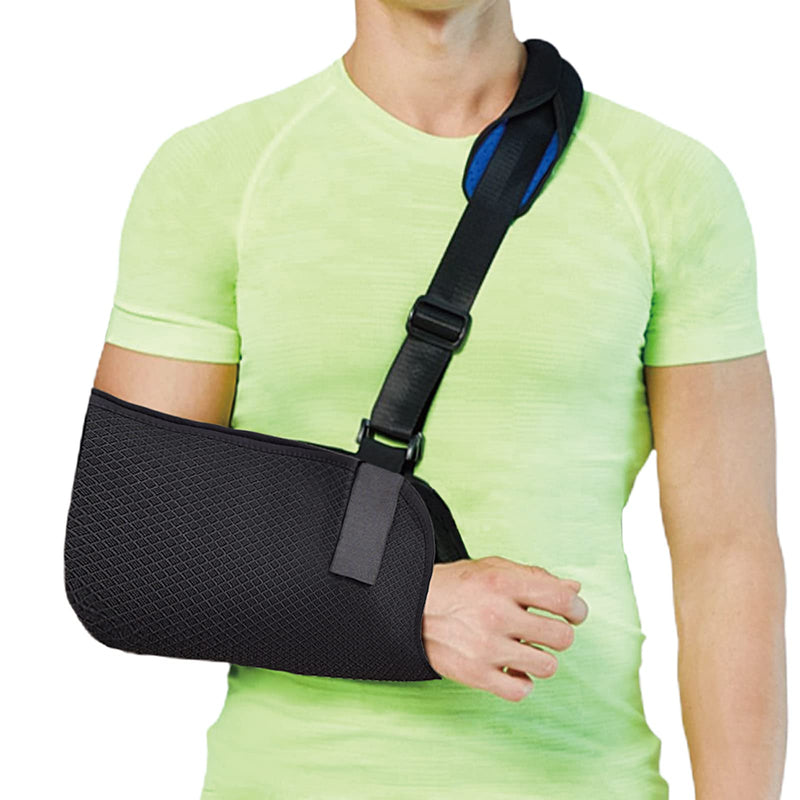 [Australia] - Fasola arm sling shoulder, adjustable arm strap with breathable mesh for men and women, shoulder strap for broken wrist, elbow, arm, dislocated shoulder - M black 