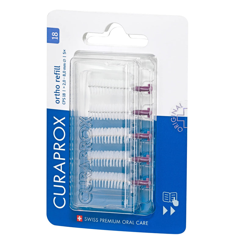 [Australia] - Curaprox interdental brushes CPS 18 ortho, refill, 5 pieces, purple, 2 mm diameter, 8 mm effectiveness, refill pack without holder, 5 pieces (pack of 1) 