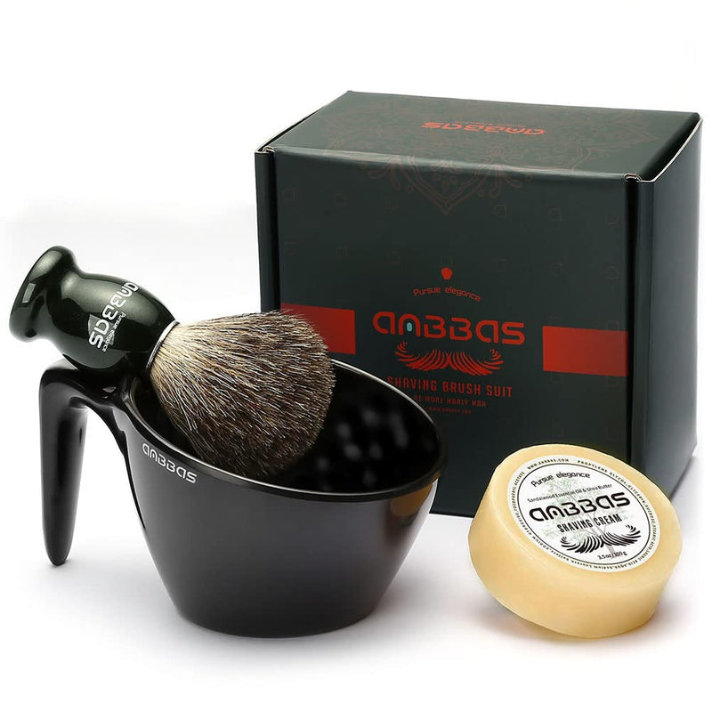 [Australia] - Anbbas badger hair shaving brush with 100g shaving soap bar and foaming Way POP cup A5 melamine, foaming set for men, wet shaving, women, girls, hair removal dark green 