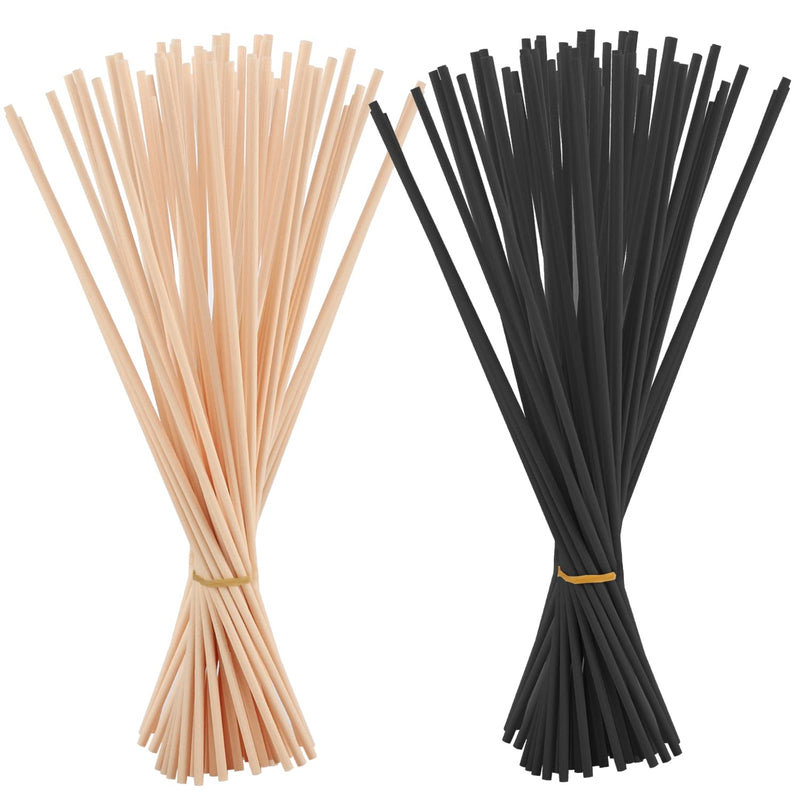 [Australia] - Pack of 100 Rattan Sticks for Room Fragrance, 20cm x 3mm Diffuser Sticks Rattan Reed Fiber, Aroma Diffuser Sticks for Essential Oils in Home Office Hotel Spa (Natural, Black) Natural, Black 20cm x 3mm 