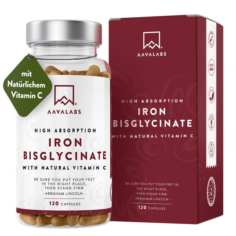 [Australia] - Iron high dose 210mg of which 42mg and natural vitamin C | Effective iron tablets, high-dose iron bisglycinate with acerola vitamin C - iron supplement iron vitamin C vegan - 120 iron capsules 