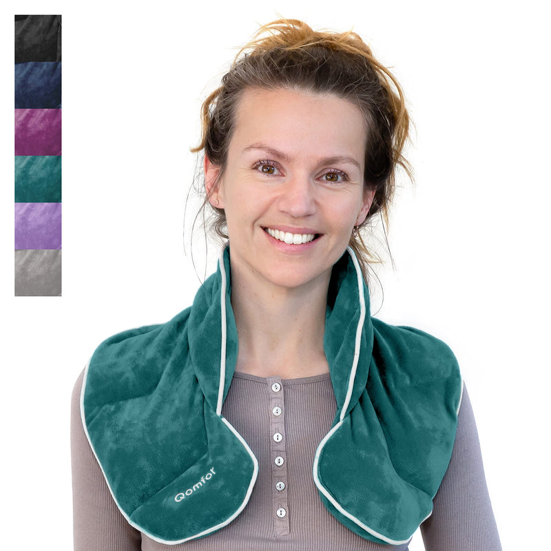 [Australia] - Qomfor grain pillow neck shoulder - heat pillow microwave - wheat and lavender filled - grain pillow microwave for pain relief, neck shoulder, back - green blue 