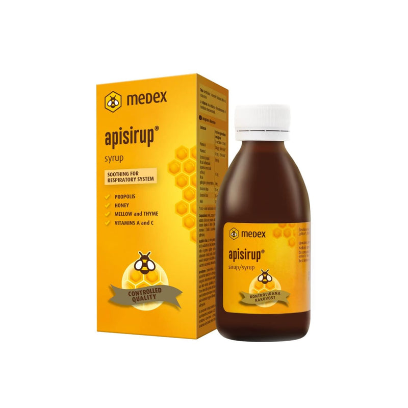 [Australia] - Medex Apisirup, juice with propolis, 91% honey based - 176 g honey, excellent taste, propolis, vitamin A, C, mallow, thyme 140 ml 