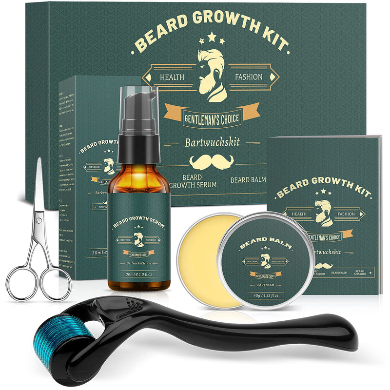 [Australia] - KHOLEZ Beard Growth Kit for Father's Day Christmas Gifts, Beard Growth Set - Beard Growth Products for Men with Beard Roller 0.25 mm, Beard Balm, Beard Scissors, Beard Growth Beard Oil, Beard Growth Beard Care Kit 