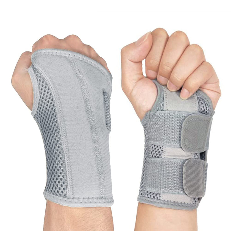 [Australia] - NuCamper Breathable Wrist Support Wrist Brace with Metal Splint Stabilizer Men Women Wrist Brace Adjustable Wrist Splint for Arthritis, Tendonitis, Sprain S/M Left Handed Gray 