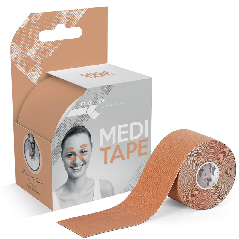 [Australia] - Medi-Tape Sport 5m - latex-free kinesiology tape with 150% elasticity, breathable & waterproof physio tape for ultimate hold, kinesiology tape in beige 