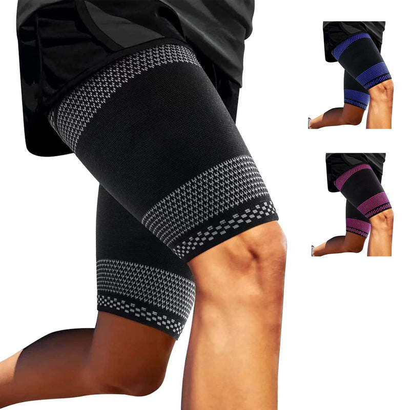 [Australia] - ABYON Thigh Brace for Men and Women Pack of 2, Thigh Compression Breathable Non-Slip for Hamstring, Quad, Groin Pain, Torn Muscle Fiber, Cramps L Black 