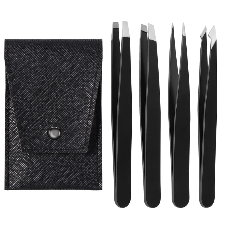 [Australia] - Brencco 4 piece tweezers set, precision tweezers stainless steel, professional eyebrow tweezers with anti-slip coating, for eyebrows, eyelashes, ingrown hairs, beard hair 