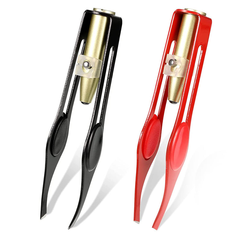 [Australia] - Pack of 2 Tweezers with LED Light Tweezers Eyebrow Plucking Hair Removal Illuminated Tweezers Make Up Stainless Steel Eyebrow Tweezers Women Precision Eyebrow Tools Hair Removal Black Red 