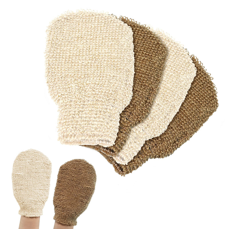 [Australia] - Exfoliating gloves, pack of 4, body exfoliating gloves, washable shower gloves, linen scrub gloves for the body, shower scrubbing gloves, exfoliating tools for men, women, children 