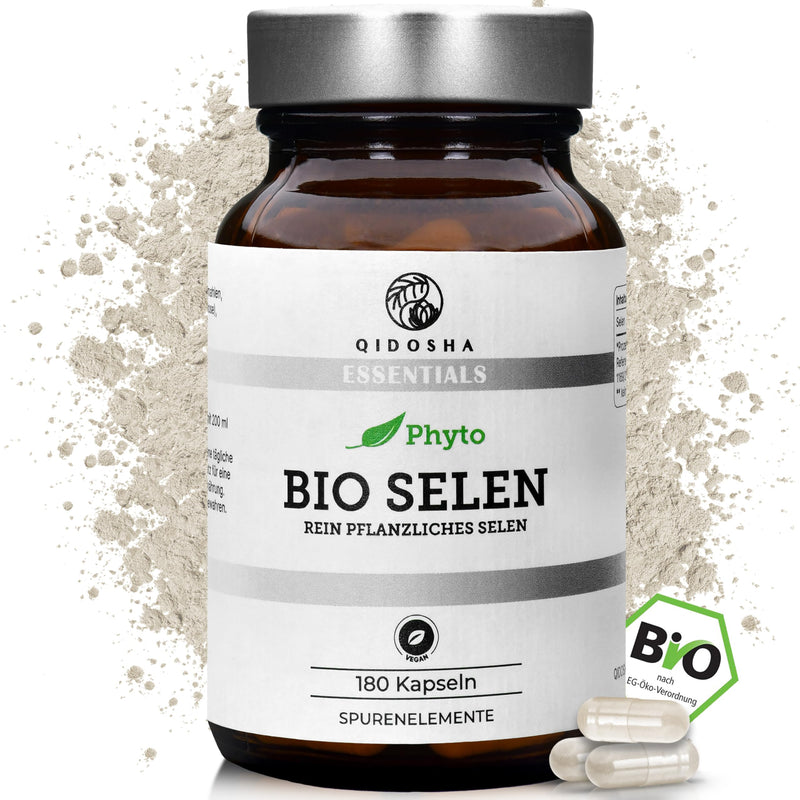[Australia] - QIDOSHA® organic selenium high dose, 180 capsules, 55 mcg (100% NRV) vegetable selenium per capsule made from organic Indian basil and organic sunflower seeds, selenium methionine, supplemented with organic acacia fiber 