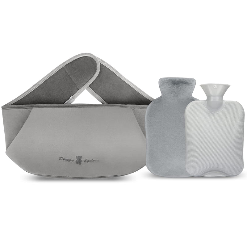 [Australia] - Hot Water Bottle 1.2L with Cover, Hot Water Bottle Belt 3 in 1 for Children, Adults, Elderly, Women, Rubber for Pain Relief for Neck Shoulder Back Waist Period Pain (Grey) Modern 